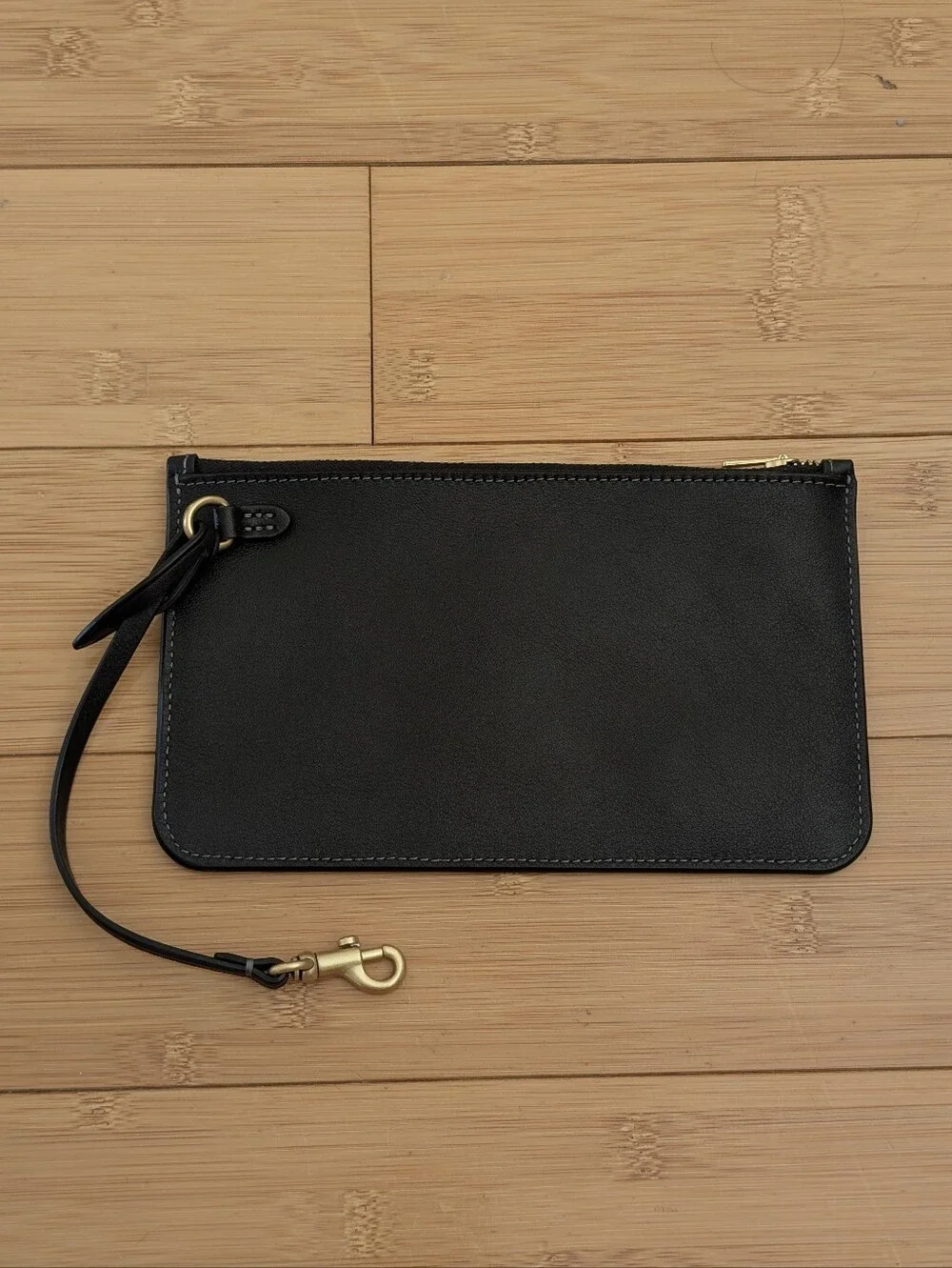 Coach New York Black Natural Grain Leather Zip Pouch